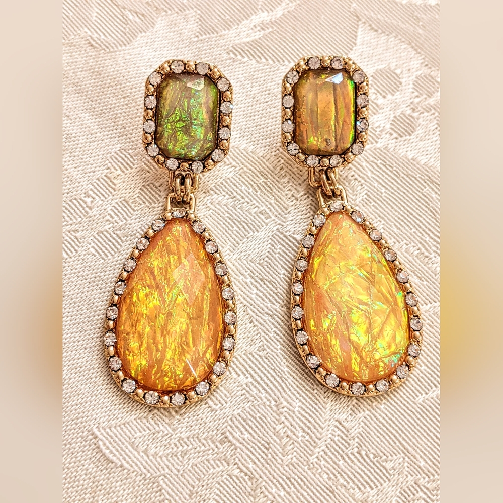 Yellow Opal Faux Earrings Glam Luxury Evening Drop Bling Gorgeous Jewelry